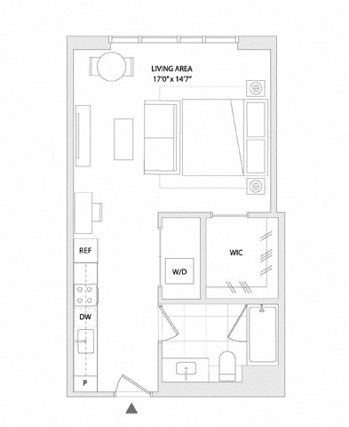 Floor plan for studio, 1 bath, 512 sqft